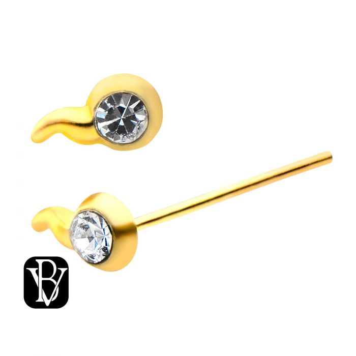 Details about  / 1x 22g 9K Solid Yellow Gold Spiral Coil CZ Gem L Shape Nose Ring Pin Bar 9KNS022